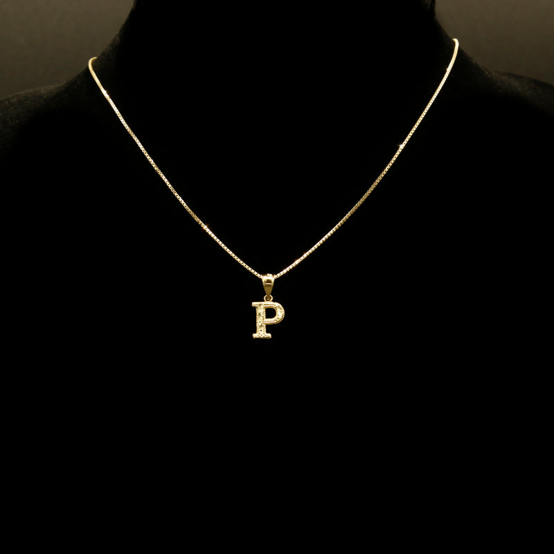 Letter Pendant & Box Chain in 10k Gold A-Z
