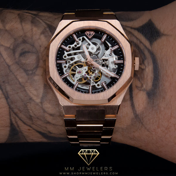 MMJ Skeleton Automatic Timepiece in Rose Gold