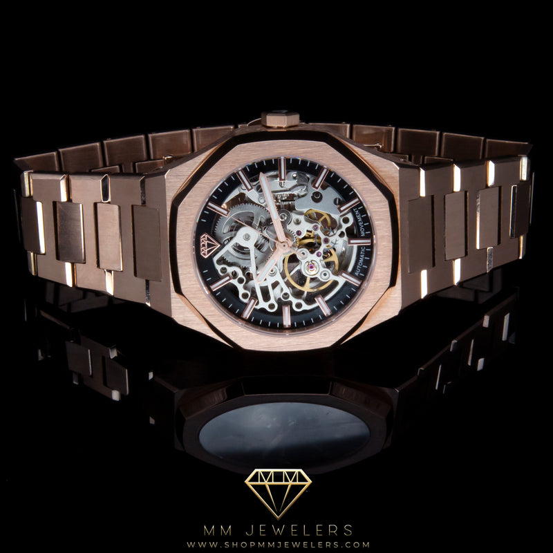 MMJ Skeleton Automatic Timepiece in Rose Gold