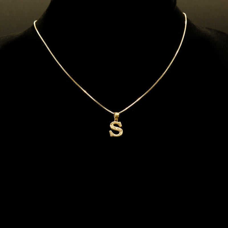 Letter Pendant & Box Chain in 10k Gold A-Z