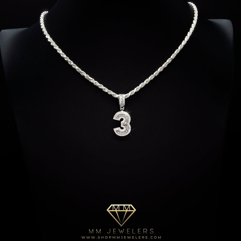 #3 Pendant & Rope Chain in Sterling Silver