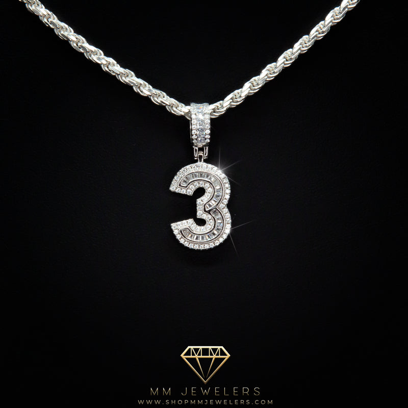 #3 Pendant & Rope Chain in Sterling Silver