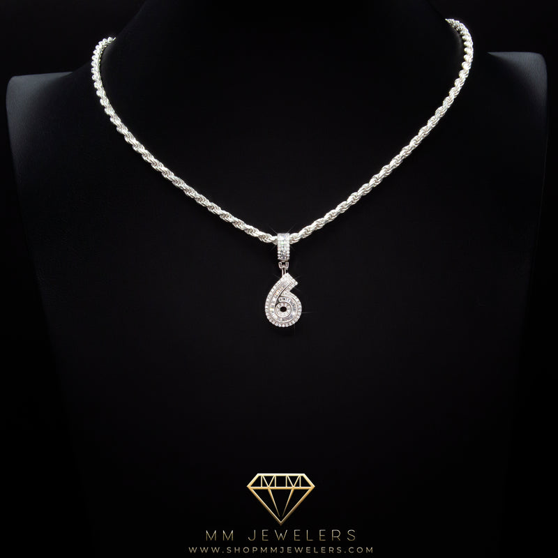 #6 Pendant & Rope Chain in Sterling Silver