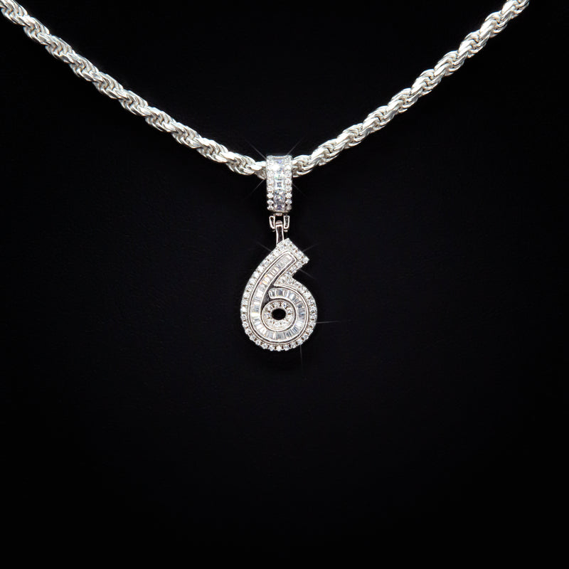 #6 Pendant & Rope Chain in Sterling Silver