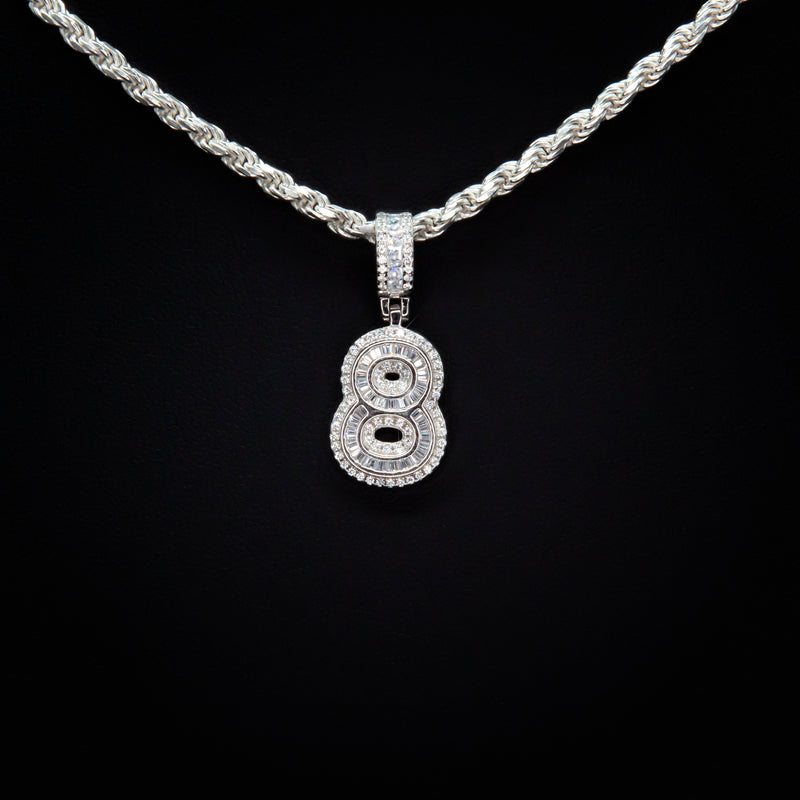 #8 Pendant & Rope Chain in Sterling Silver