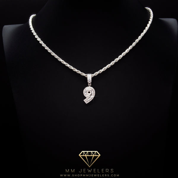 #9 Pendant & Rope Chain in Sterling Silver