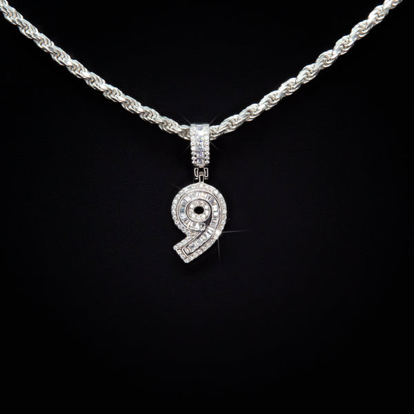#9 Pendant & Rope Chain in Sterling Silver