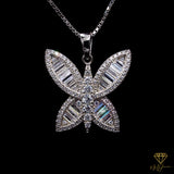 Sterling Silver Baguette Butterfly Pendant & Box Chain