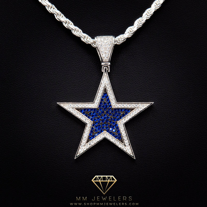 Silver & Blue Star Pendant & Rope Chain