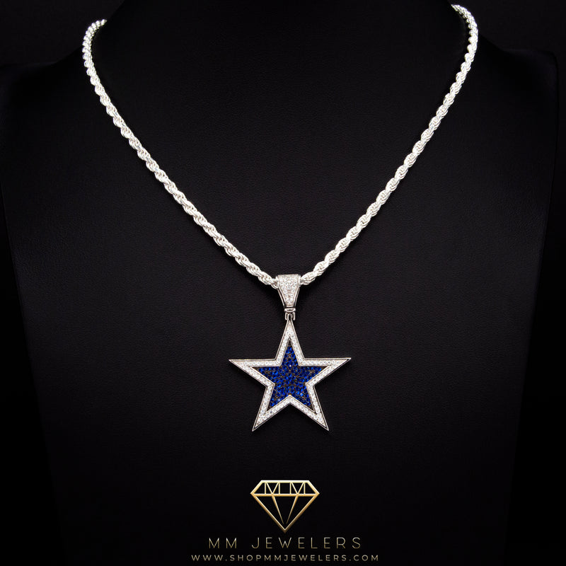 Silver & Blue Star Pendant & Rope Chain