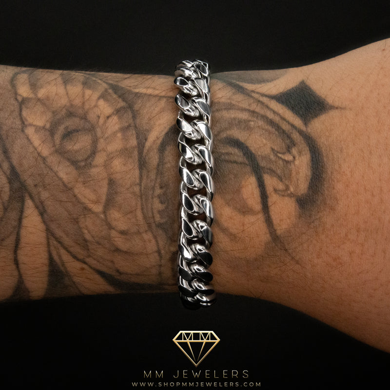 10mm Cuban Bracelet in White Gold