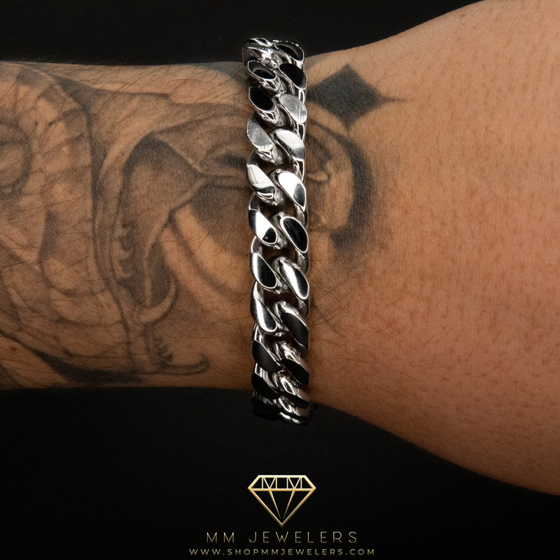 12mm Cuban Bracelet in White Gold