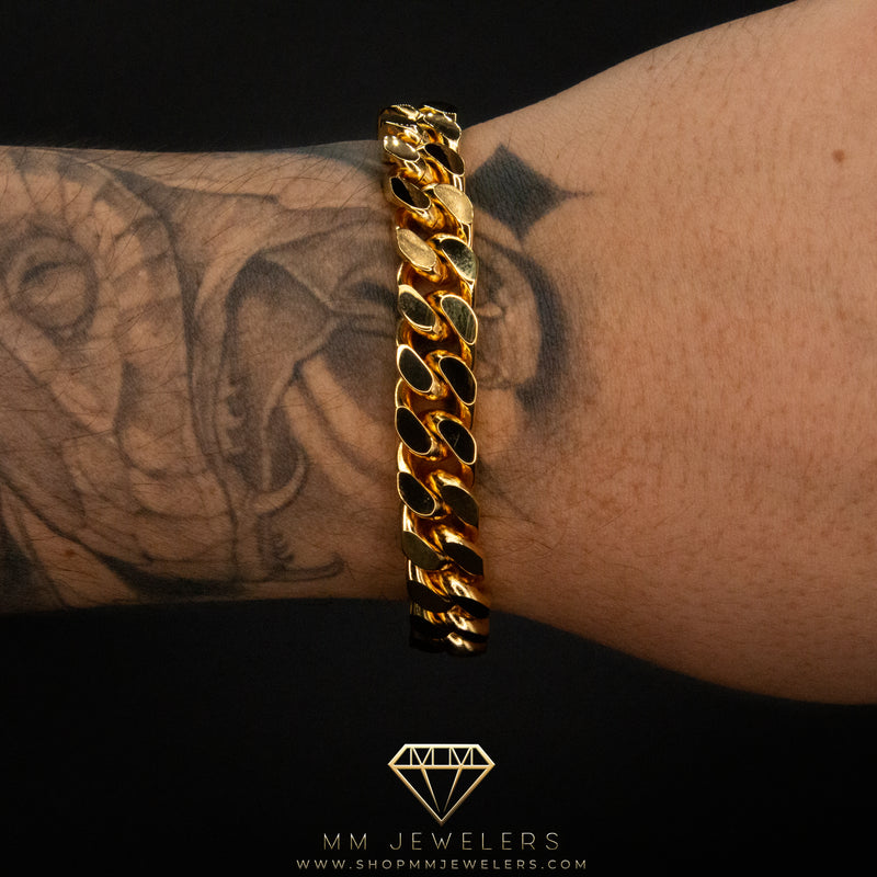 12mm Cuban Bracelet in Yellow Gold