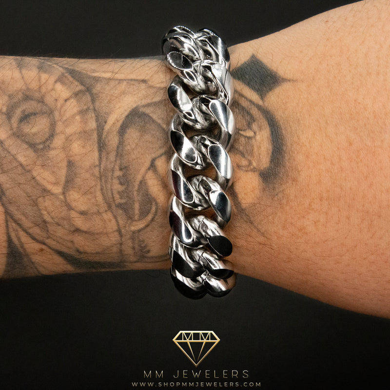 18mm Cuban Bracelet in White Gold