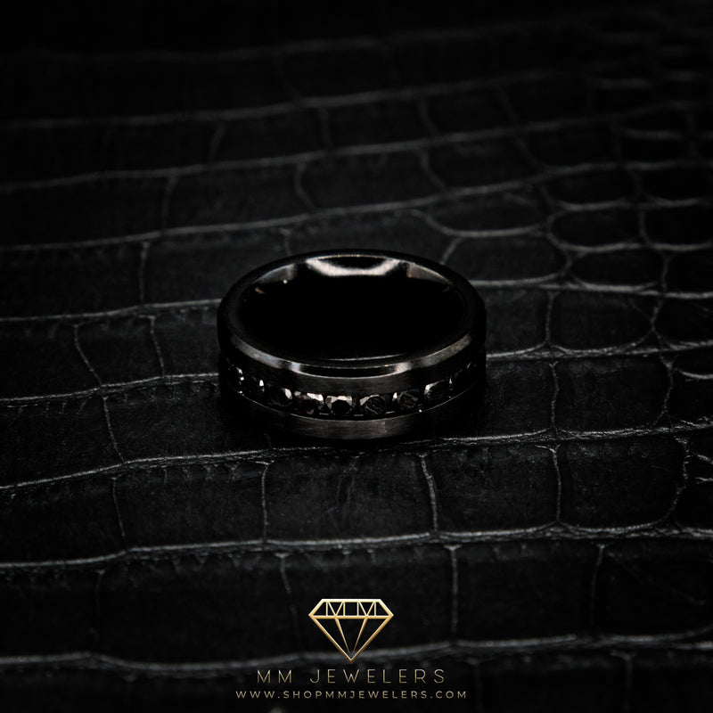 Men's Round Cut Ring Band in Black Rhodium