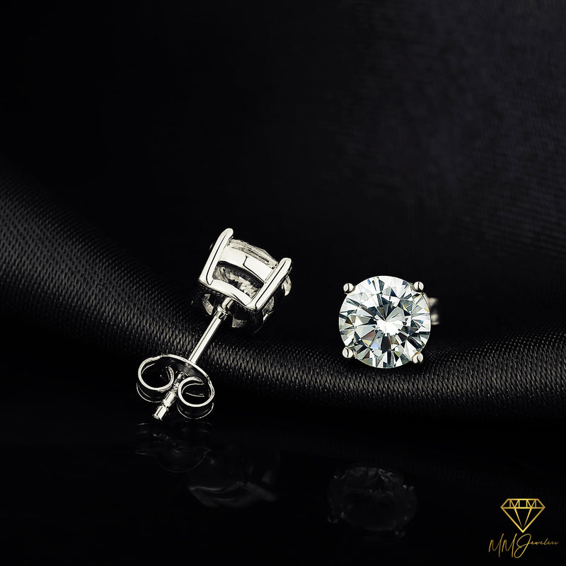 Sterling Silver Round Cut Solitaire Studded Earrings