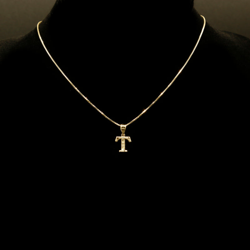 Letter Pendant & Box Chain in 10k Gold A-Z