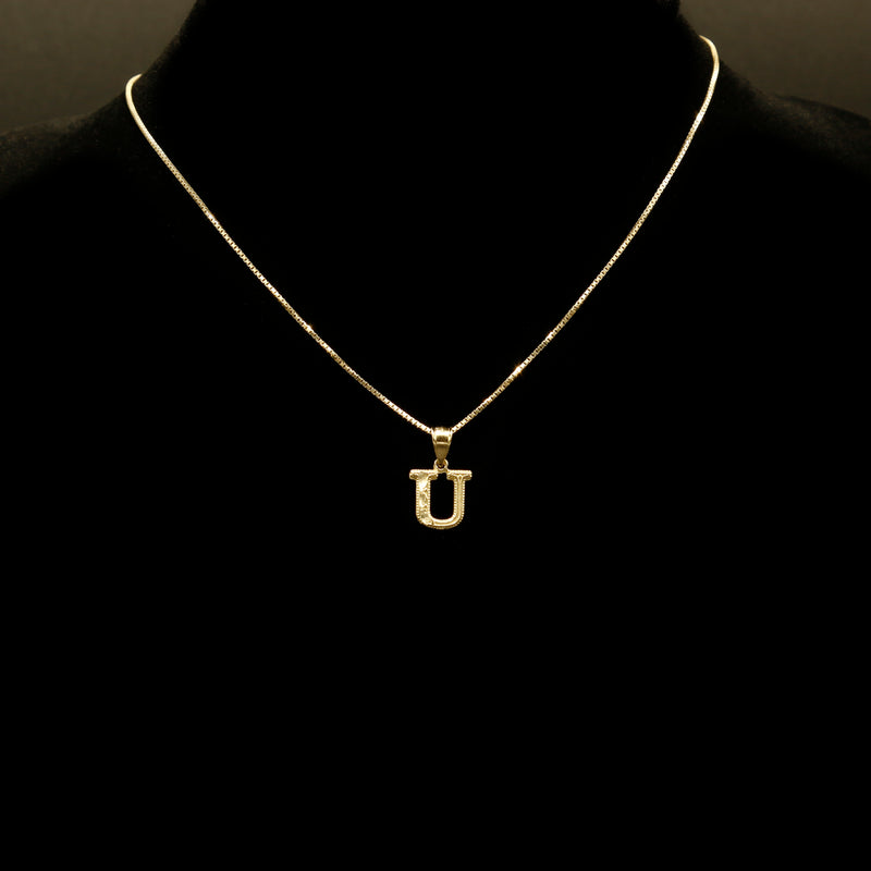 Letter Pendant & Box Chain in 10k Gold A-Z
