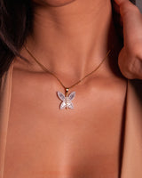 Sterling Silver Baguette Butterfly Pendant & Box Chain