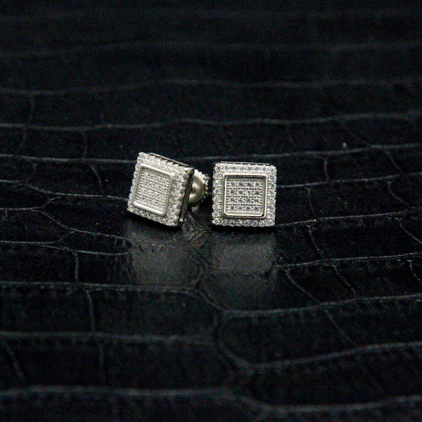 White gold Iced double square stud earrings